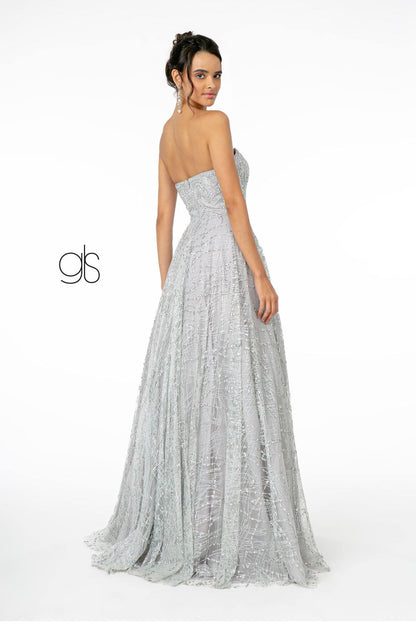 Glitter Mesh A-Line Long Prom Dress
