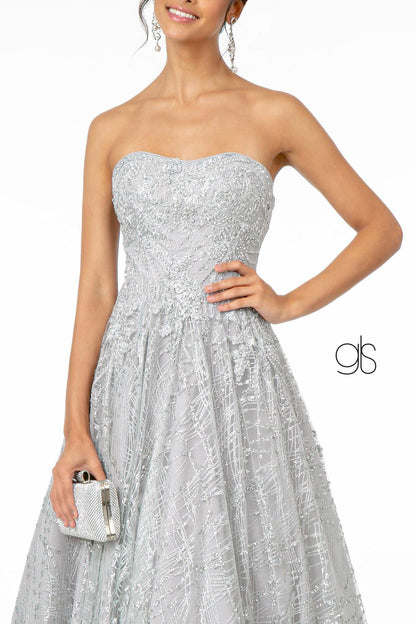 Glitter Mesh A-Line Long Prom Dress