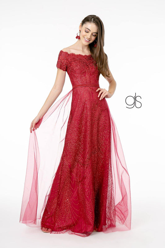 Glitter Print Mesh Long Prom Dress
