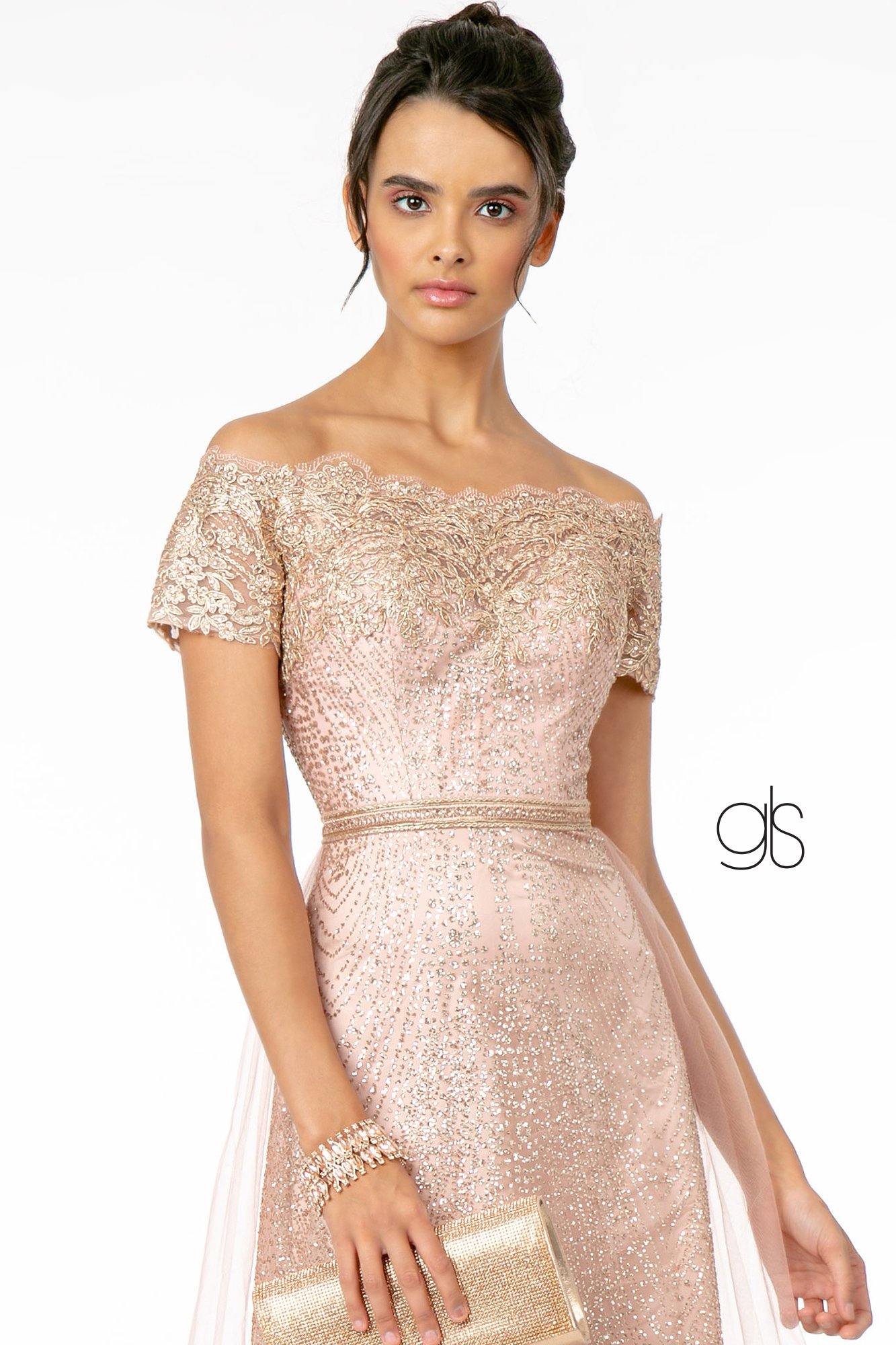 Glitter Print Mesh Long Prom Dress