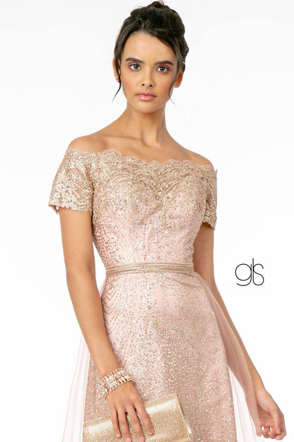 Glitter Print Mesh Long Prom Dress