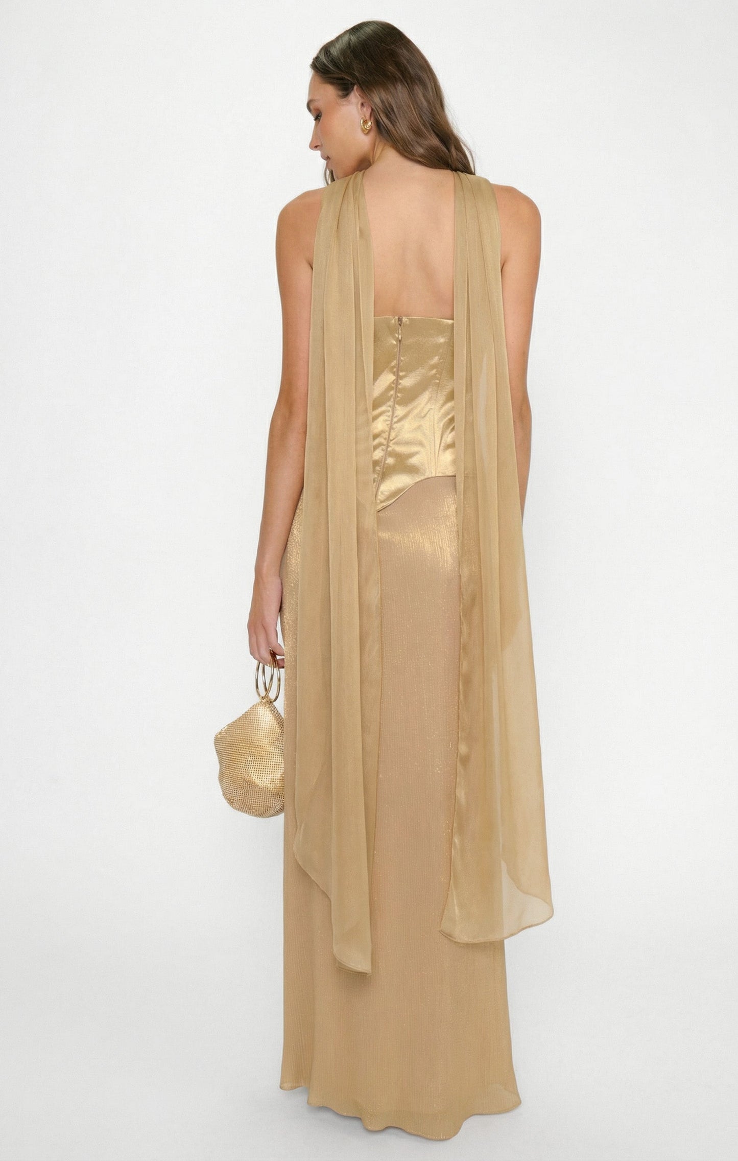 Jules Maxi Dress ~ Gold Pleated Chiffon