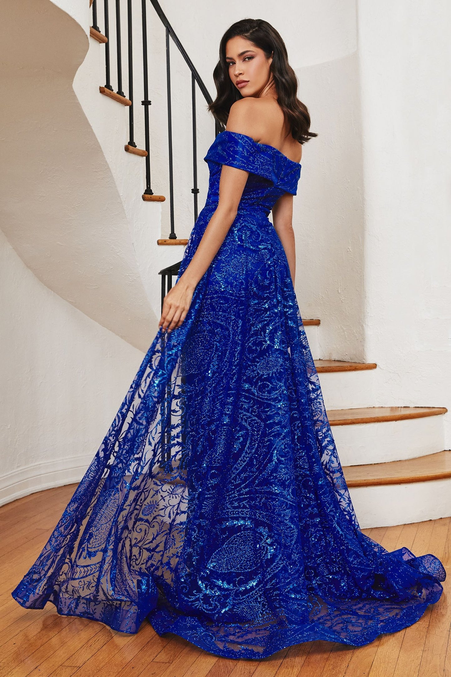 Long Off Shoulder Evening Gown by LaDivine J836