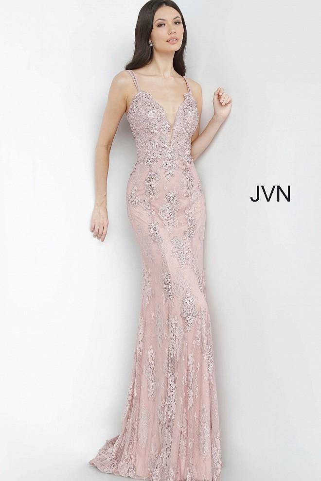 Jovani 66971 Long Fitted Formal Lace Prom Gown