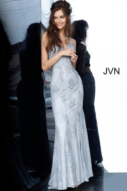 Jovani 66971 Long Fitted Formal Lace Prom Gown
