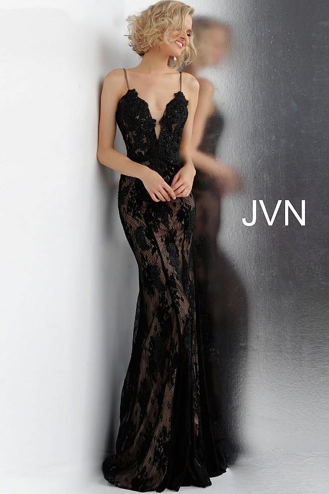 Jovani 66971 Long Fitted Formal Lace Prom Gown