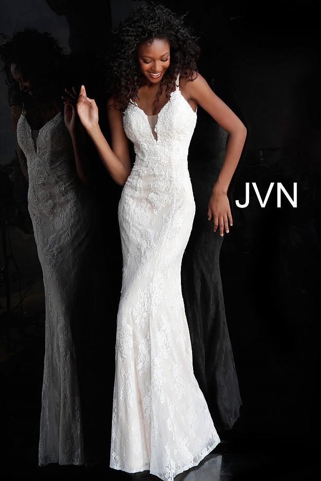 Jovani 66971 Long Fitted Formal Lace Prom Gown