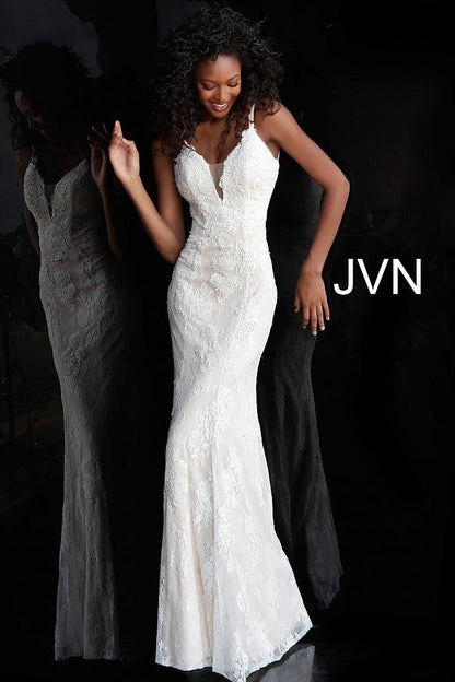 Jovani 66971 Long Fitted Formal Lace Prom Gown