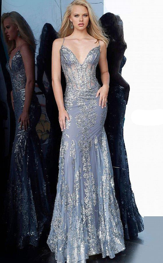 Prom Long Spaghetti Straps Mermaid Gown by Jovani 3675