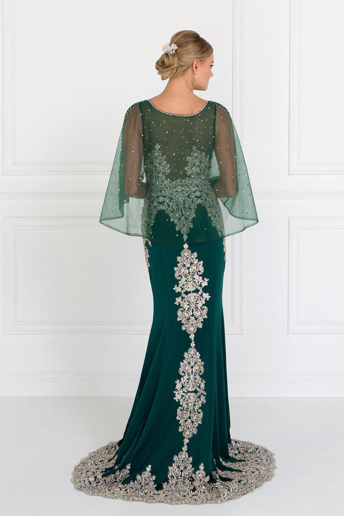 Long Formal Dress Evening Gown Cape Sleeves