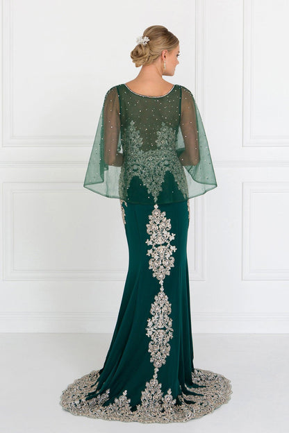 Long Formal Dress Evening Gown Cape Sleeves