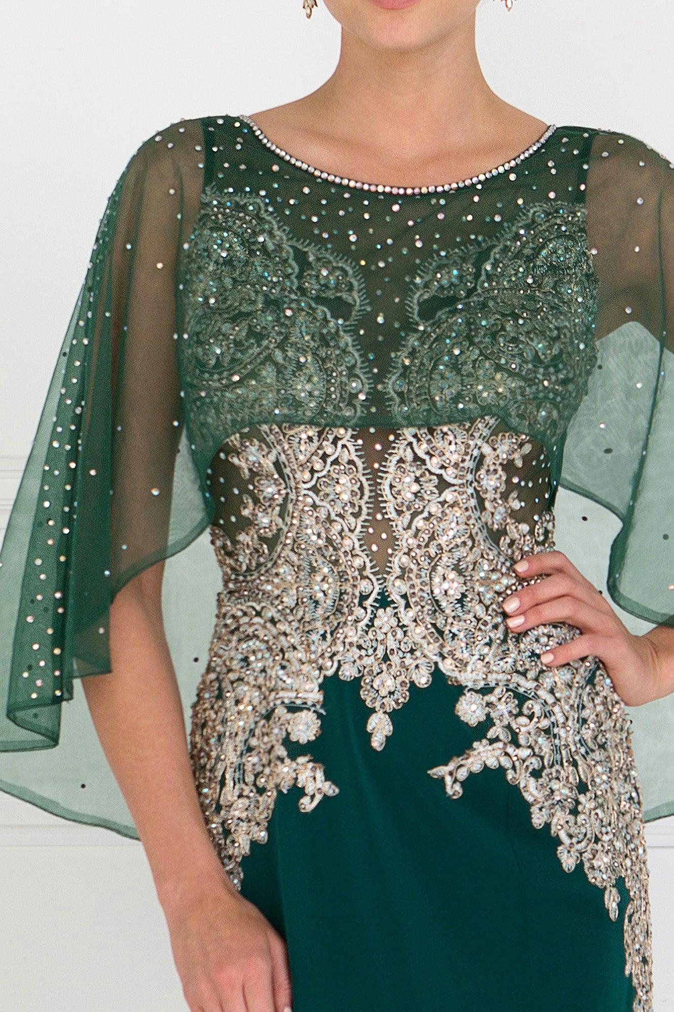 Long Formal Dress Evening Gown Cape Sleeves