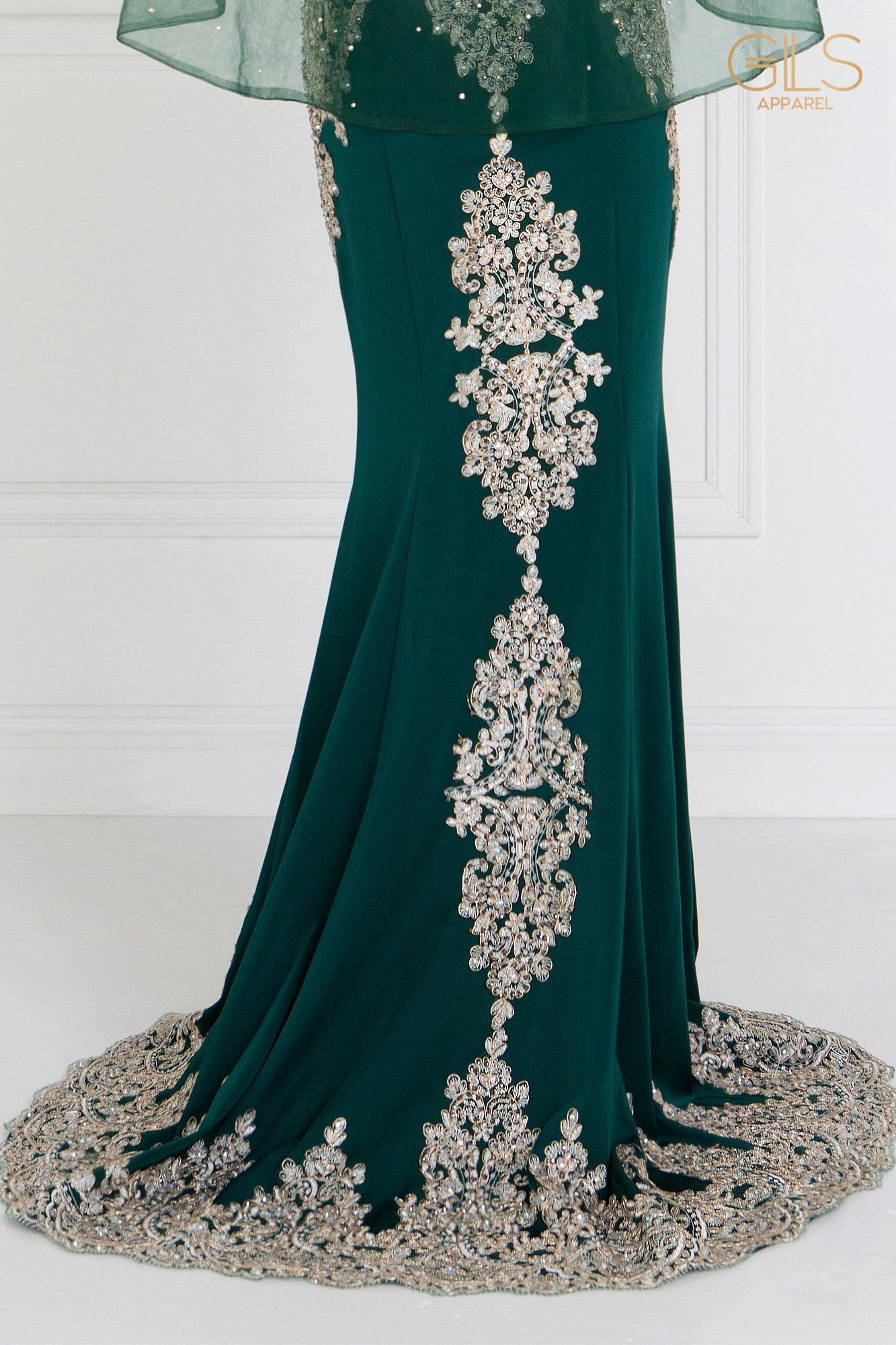 Long Formal Dress Evening Gown Cape Sleeves