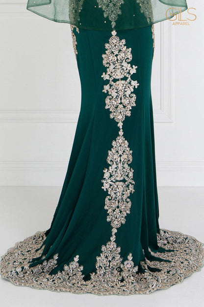 Long Formal Dress Evening Gown Cape Sleeves