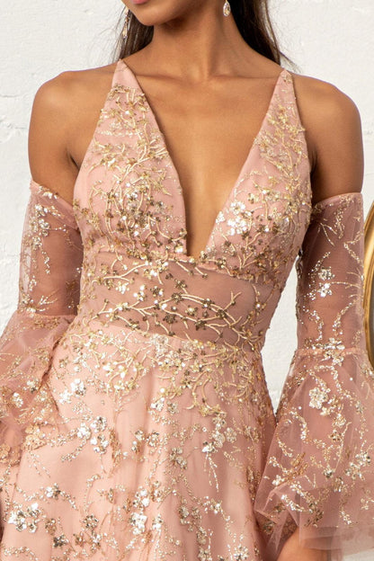 Long Formal Glitter Mesh Prom Dress
