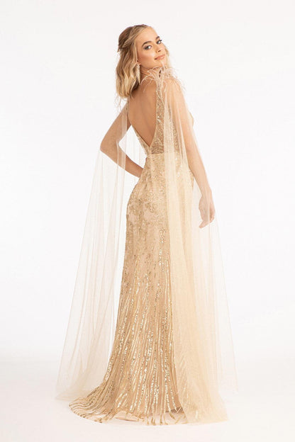 Feather Shoulder Long Mermaid Prom Dress