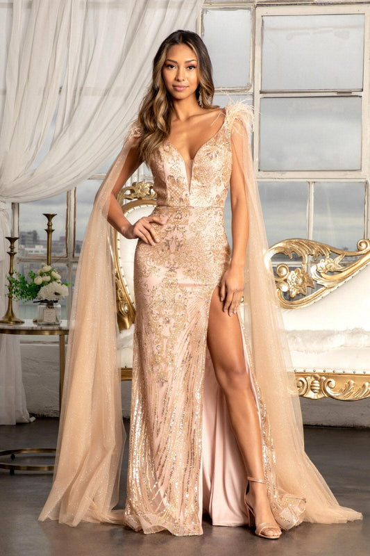 Feather Shoulder Long Mermaid Prom Dress