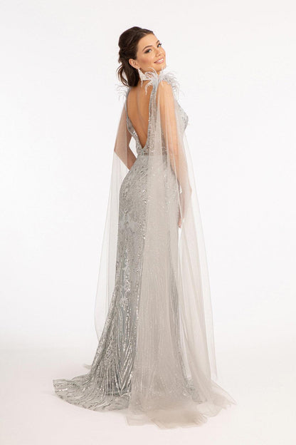 Feather Shoulder Long Mermaid Prom Dress