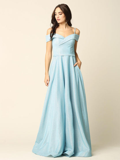 Long Formal Off Shoulder Glitter Ball Gown
