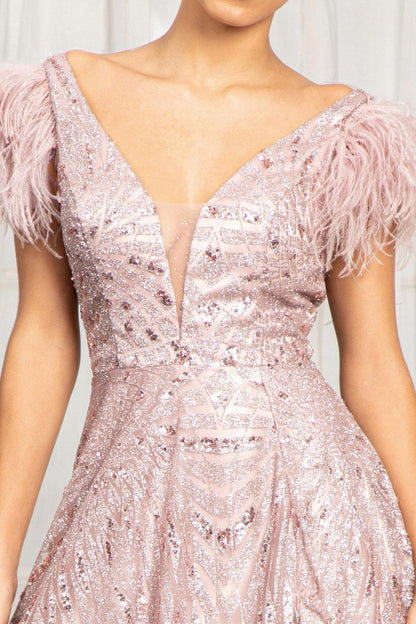 Long Formal Sleeveless Feather Prom Dress