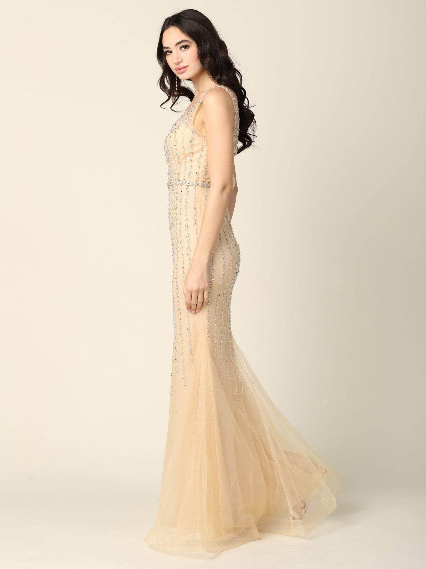 Long Formal Sleeveless Fitted Prom Gown