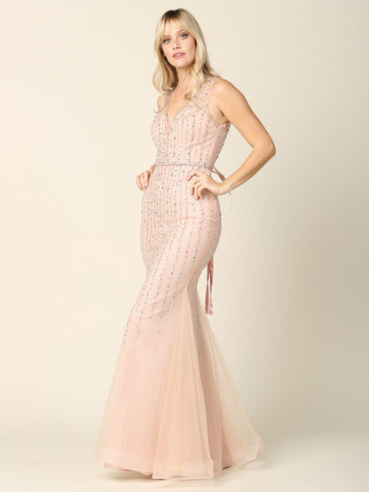 Long Formal Sleeveless Fitted Prom Gown