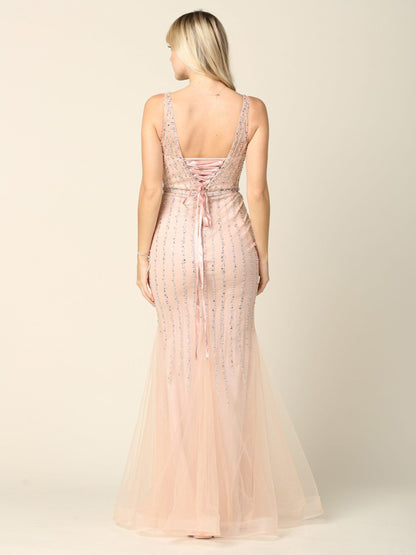 Long Formal Sleeveless Fitted Prom Gown