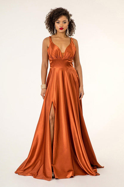 Long Formal Sleeveless Satin Prom Dress