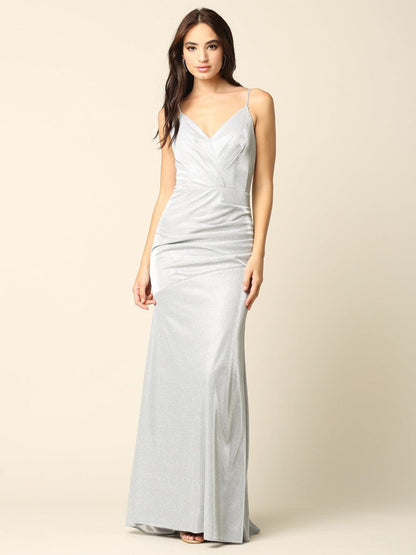 Long Formal Spaghetti Strap Glitter Prom Dress