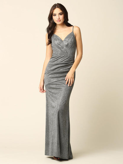 Long Formal Spaghetti Strap Glitter Prom Dress