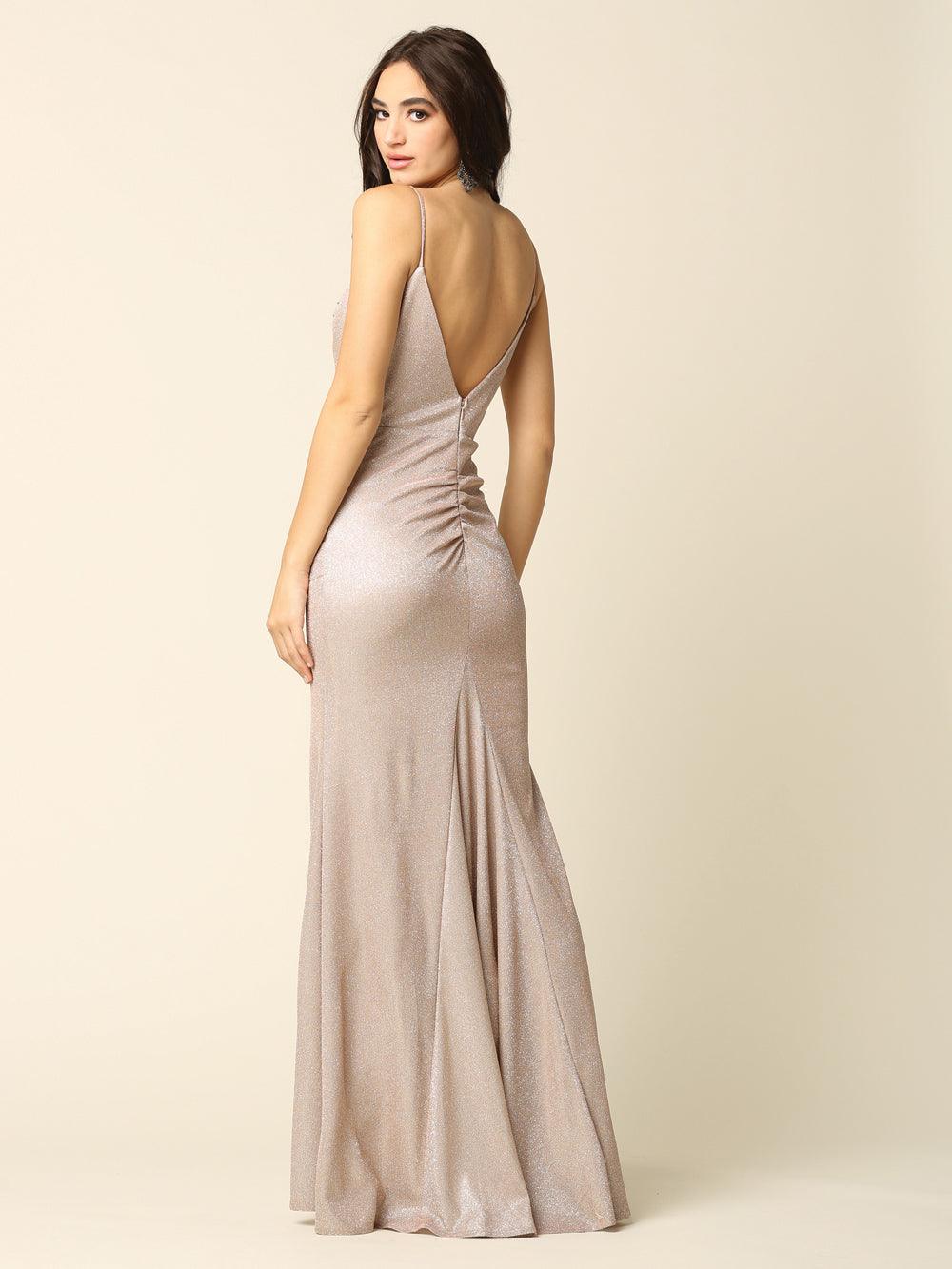 Long Formal Spaghetti Strap Glitter Prom Dress