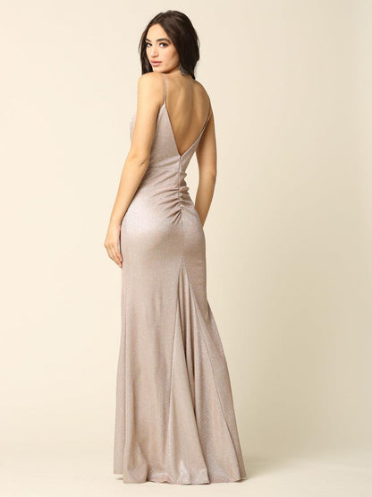 Long Formal Spaghetti Strap Glitter Prom Dress