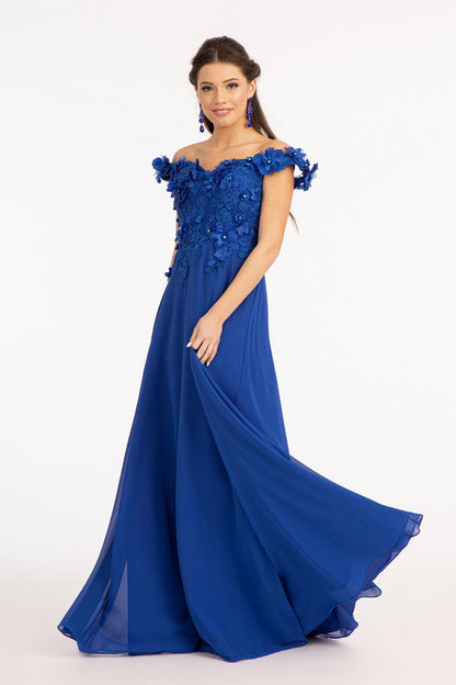 Long Off Shoulder Formal Chiffon Prom Gown