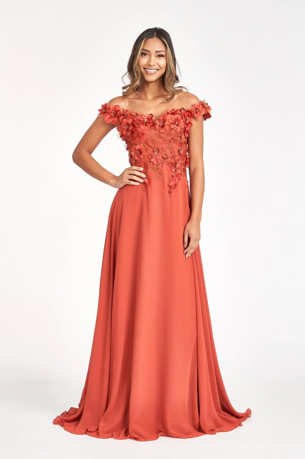 Long Off Shoulder Formal Chiffon Prom Gown