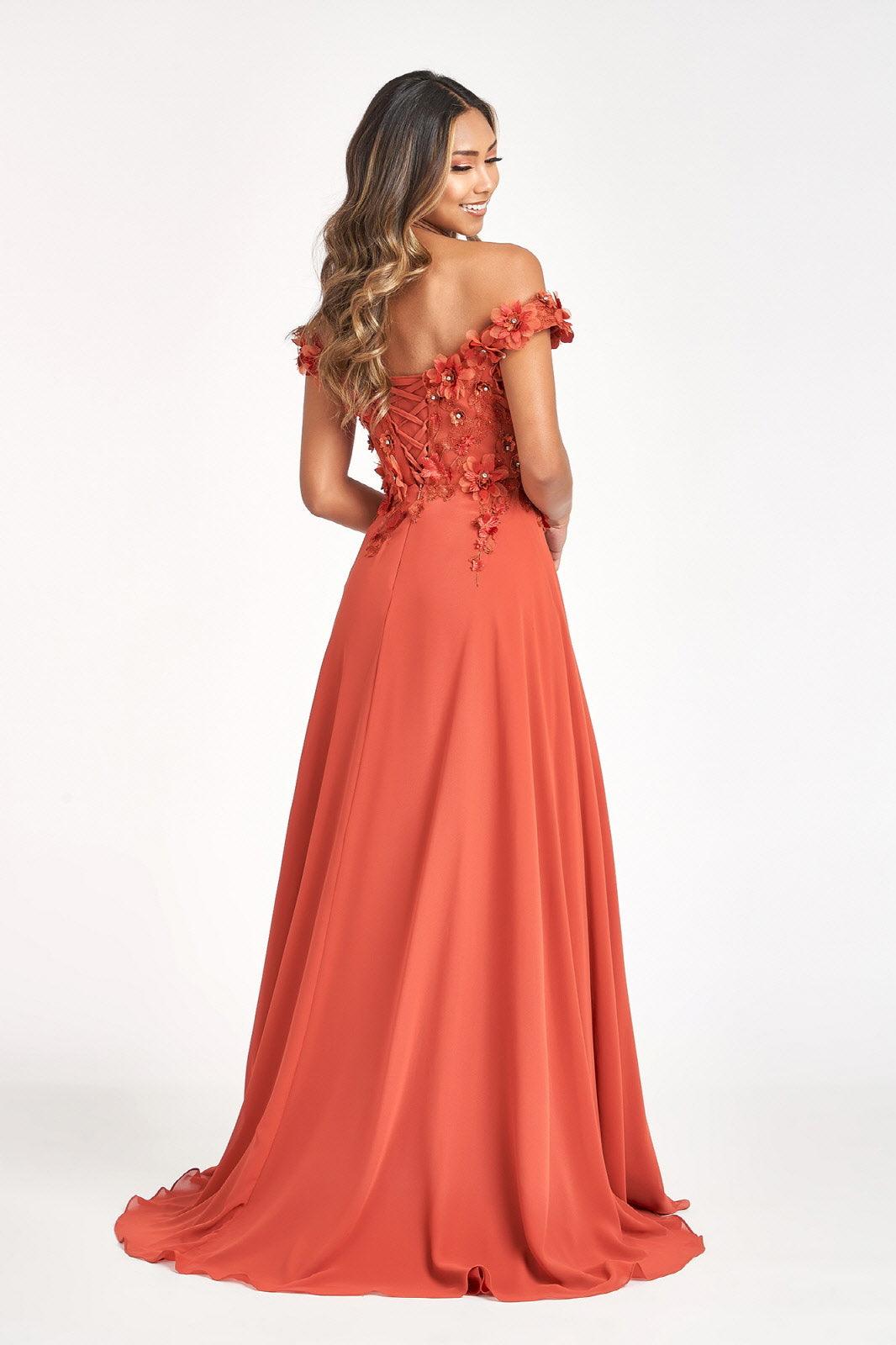 Long Off Shoulder Formal Chiffon Prom Gown