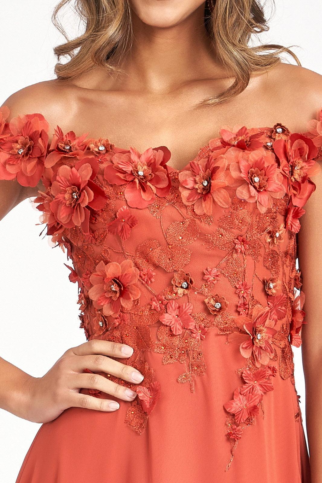 Long Off Shoulder Formal Chiffon Prom Gown