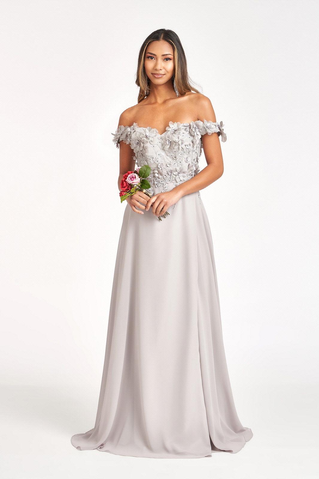 Long Off Shoulder Formal Chiffon Prom Gown