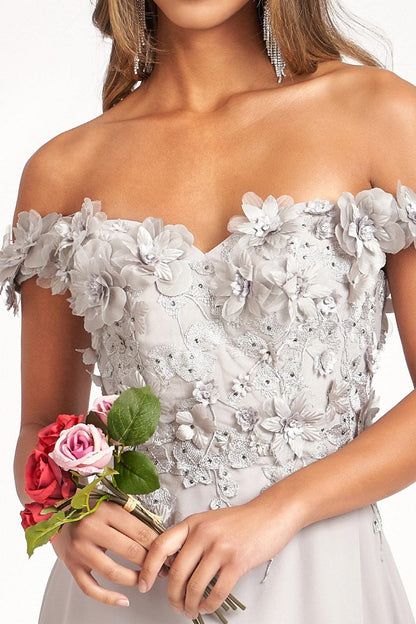 Long Off Shoulder Formal Chiffon Prom Gown