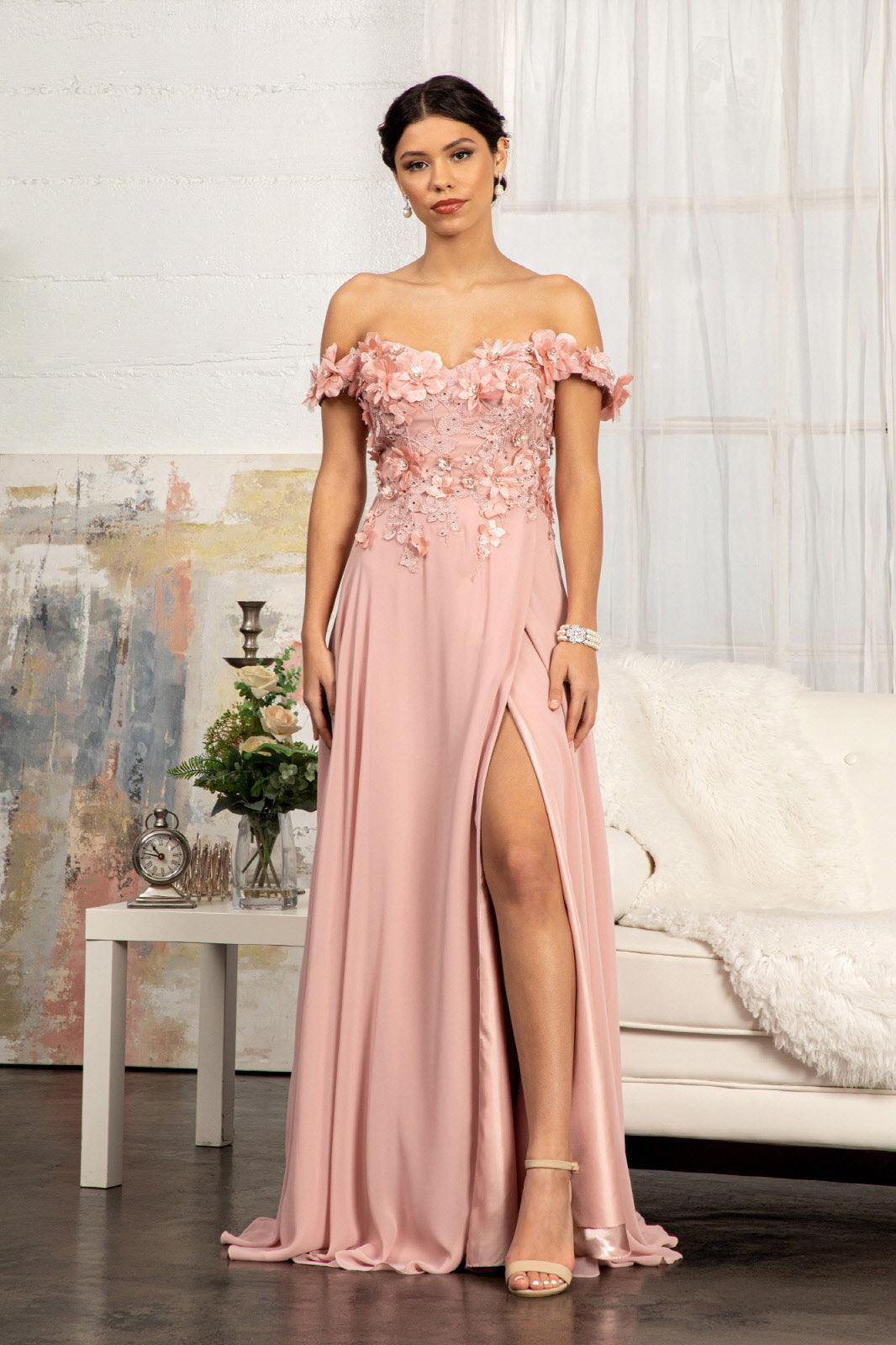 Long Off Shoulder Formal Chiffon Prom Gown