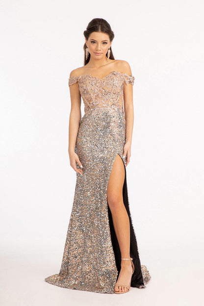 Long Off Shoulder Formal Sequins Prom Dress