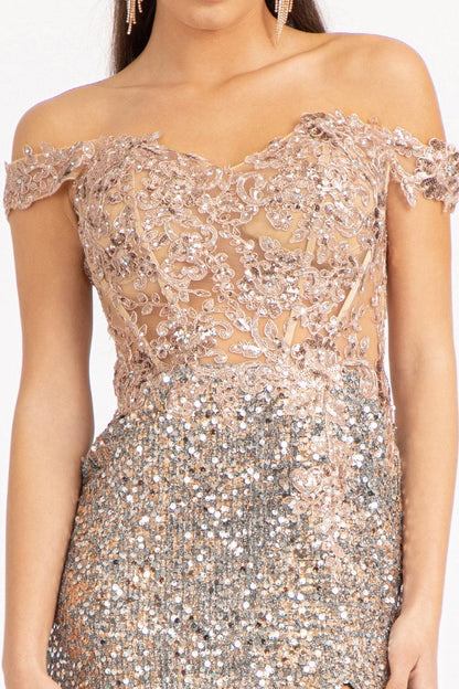 Long Off Shoulder Formal Sequins Prom Dress