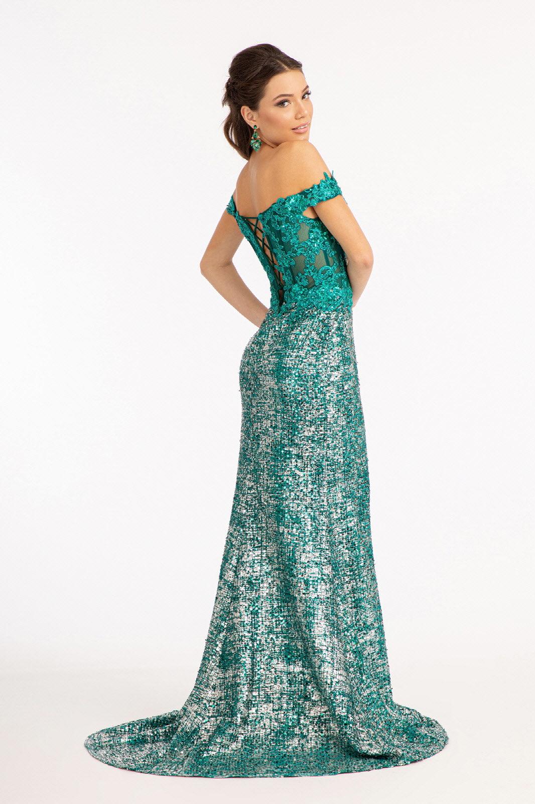 Long Off Shoulder Formal Sequins Prom Dress