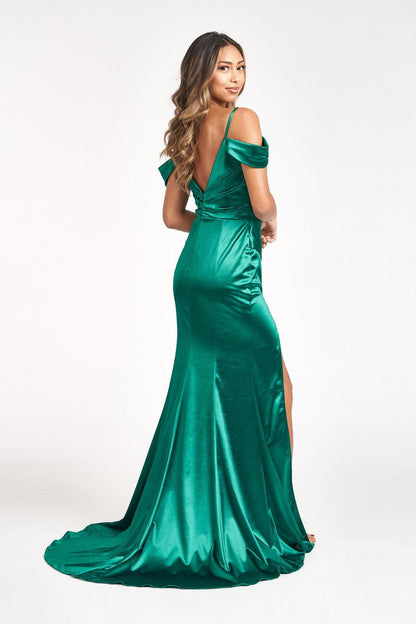 Long Satin Off Shoulder Mermaid Evening Dress