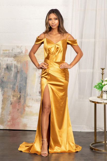 Long Satin Off Shoulder Mermaid Evening Dress