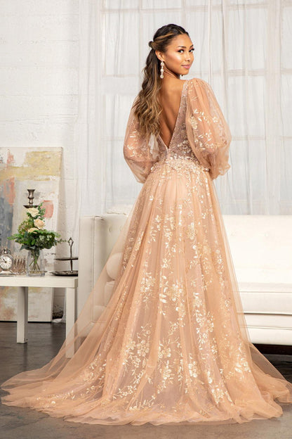 Long Sleeve Formal Glitter Evening Prom Dress