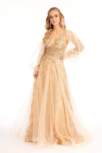 Long Sleeve Formal Glitter Evening Prom Dress