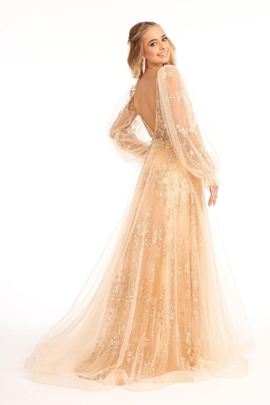 Long Sleeve Formal Glitter Evening Prom Dress