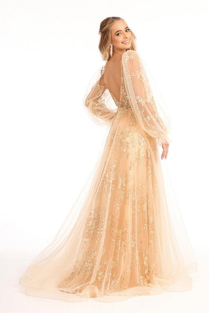 Long Sleeve Formal Glitter Evening Prom Dress