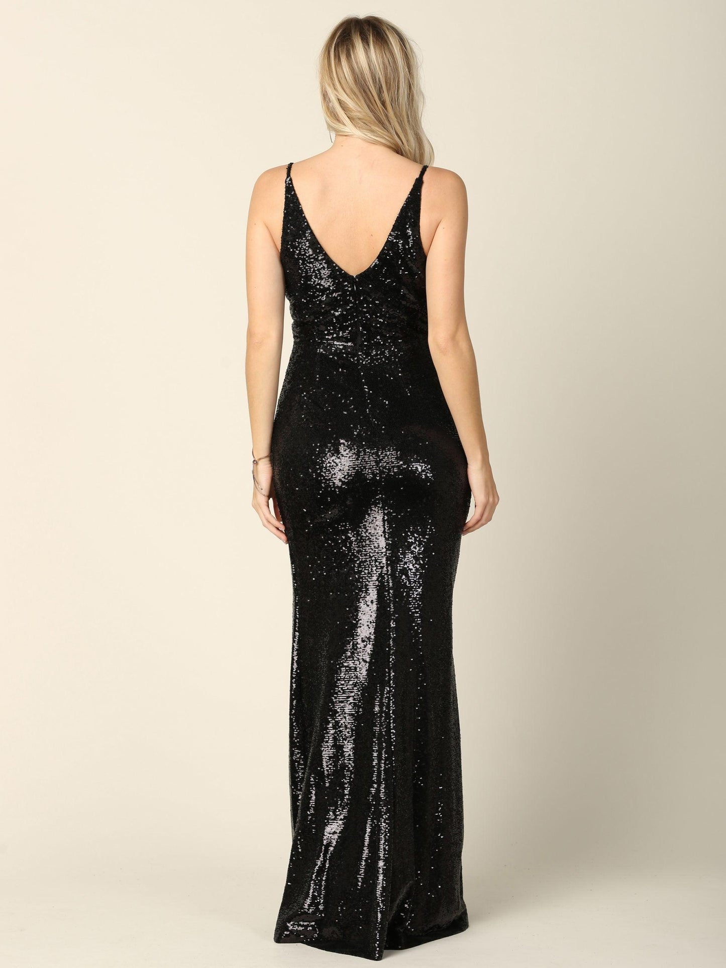 Long Sleeveless Formal Fitted Sequins Prom Dress