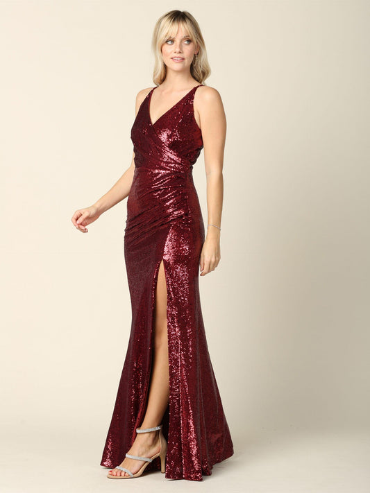 Long Sleeveless Formal Fitted Sequins Prom Dress